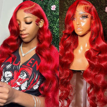 Neobeauty Density 150% Body Wave Red Lace Front Wig Transparent Lace Red Hair Color 13x4 Lace Front Human Hair Wigs